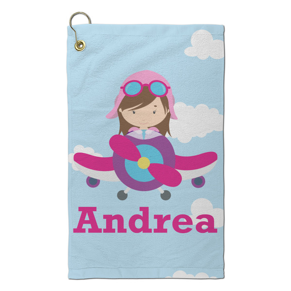 Custom Airplane & Girl Pilot Microfiber Golf Towel - Small (Personalized)