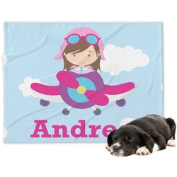 Airplane & Girl Pilot Dog Blanket - Large (Personalized)