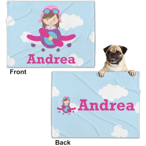 Airplane & Girl Pilot Microfleece Dog Blanket - Regular - Front & Back