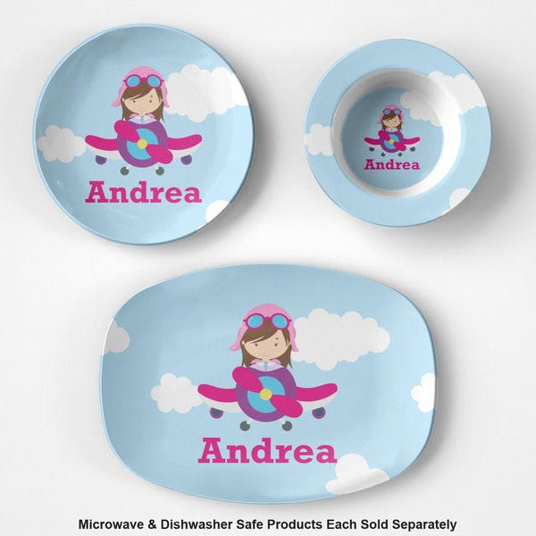 Airplane & Girl Pilot Microwave & Dishwasher Safe CP Plastic Dishware - Group