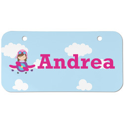 Airplane & Girl Pilot Mini/Bicycle License Plate (2 Holes) (Personalized)