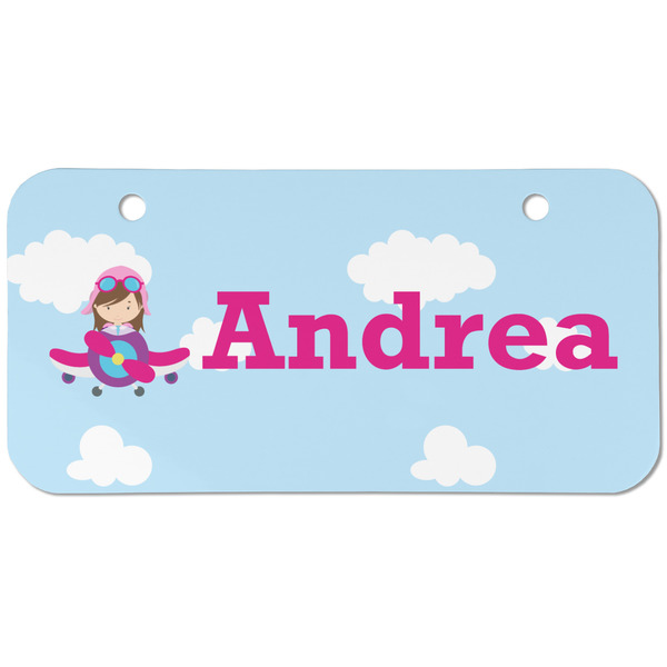Custom Airplane & Girl Pilot Mini/Bicycle License Plate (2 Holes) (Personalized)