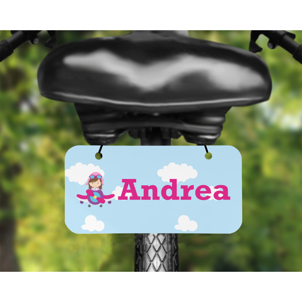 Airplane & Girl Pilot Mini License Plate on Bicycle - LIFESTYLE Two holes