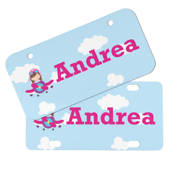 Airplane & Girl Pilot Mini License Plates - MAIN (4 and 2 Holes)