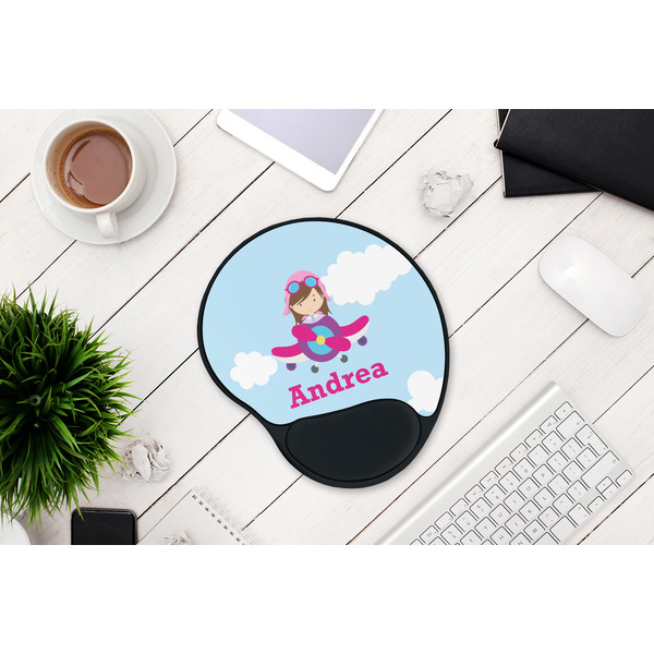 Airplane & Girl Pilot Mouse Pad with Wrist Rest - LIFESYTLE 1
