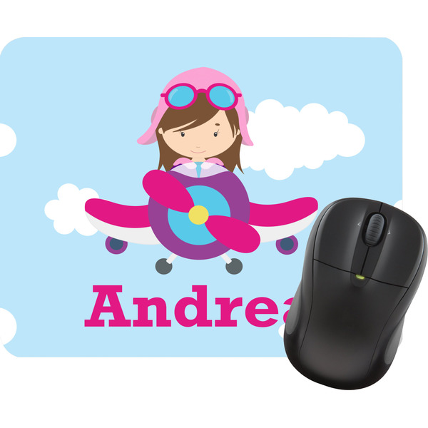 Custom Airplane & Girl Pilot Rectangular Mouse Pad (Personalized)