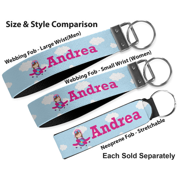 Airplane & Girl Pilot Multiple Key Ring comparison sizes