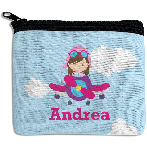Custom Airplane & Girl Pilot Rectangular Coin Purse (Personalized)