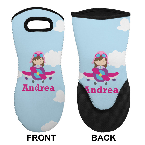 Airplane & Girl Pilot Neoprene Oven Mitt (Front & Back)