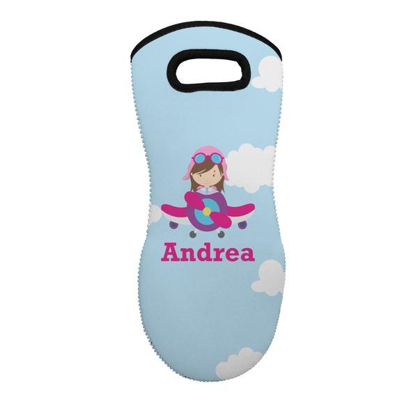 Custom Airplane & Girl Pilot Neoprene Oven Mitt - Single w/ Name or Text
