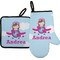 Airplane & Girl Pilot Oven Mitt & Pot Holder Set w/ Name or Text