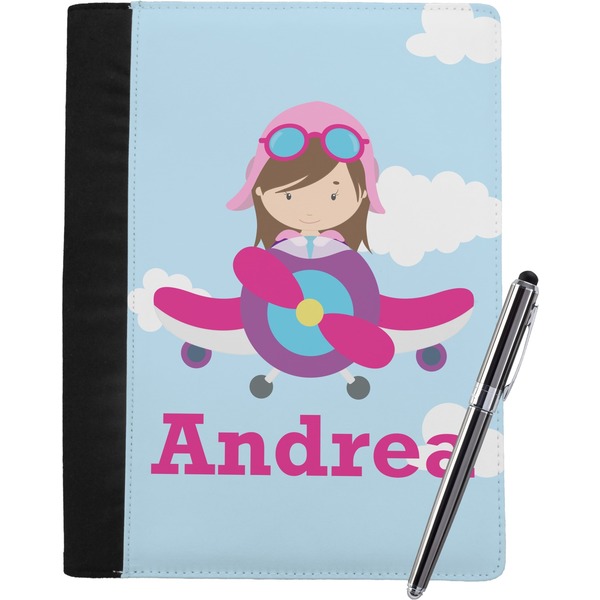Custom Airplane & Girl Pilot Notebook Padfolio - Large w/ Name or Text