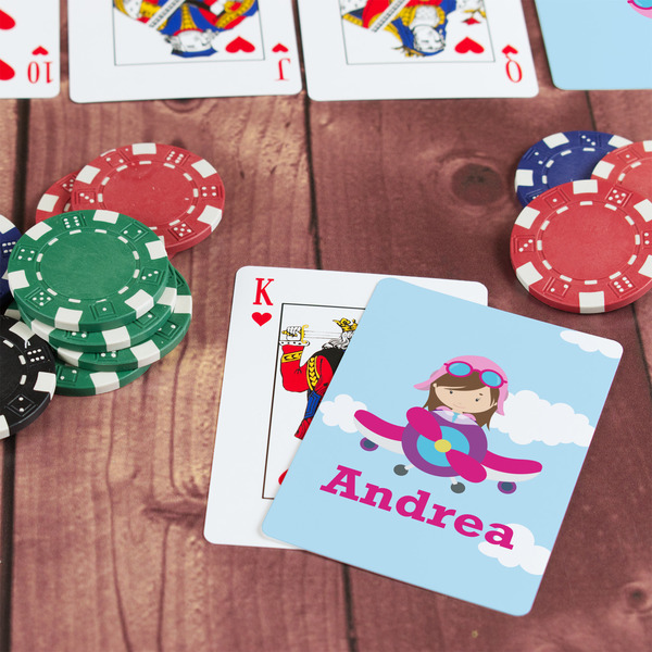 Airplane & Girl Pilot On Table with Poker Chips