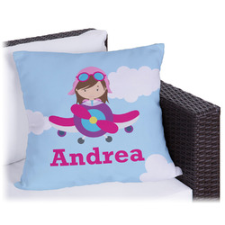 Airplane & Girl Pilot Outdoor Pillow - 16" (Personalized)
