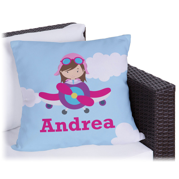 Custom Airplane & Girl Pilot Outdoor Pillow - 18" (Personalized)