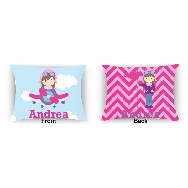 Airplane & Girl Pilot  Outdoor Rectangular Throw Pillow (Front and Back)