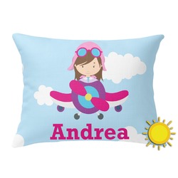 Airplane & Girl Pilot Outdoor Throw Pillow (Rectangular) (Personalized)