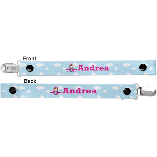 Airplane & Girl Pilot Pacifier Clip - Front and Back