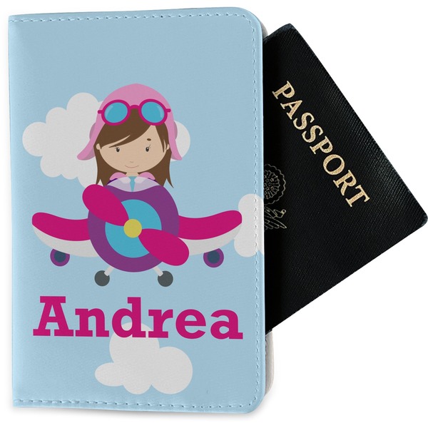 Custom Airplane & Girl Pilot Passport Holder - Fabric (Personalized)