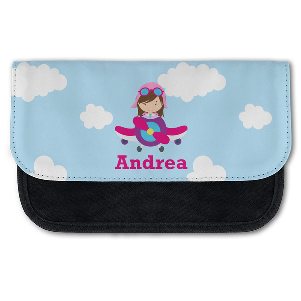 Custom Airplane & Girl Pilot Canvas Pencil Case w/ Name or Text