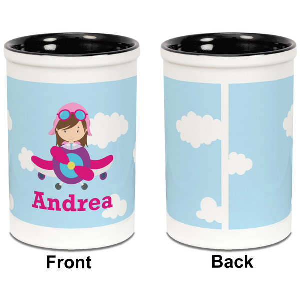 Airplane & Girl Pilot Pencil Holder - Black - approval