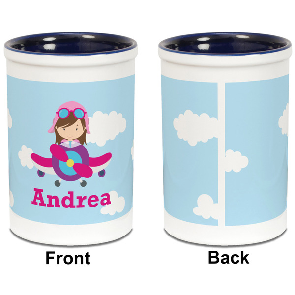 Airplane & Girl Pilot Pencil Holder - Blue - approval