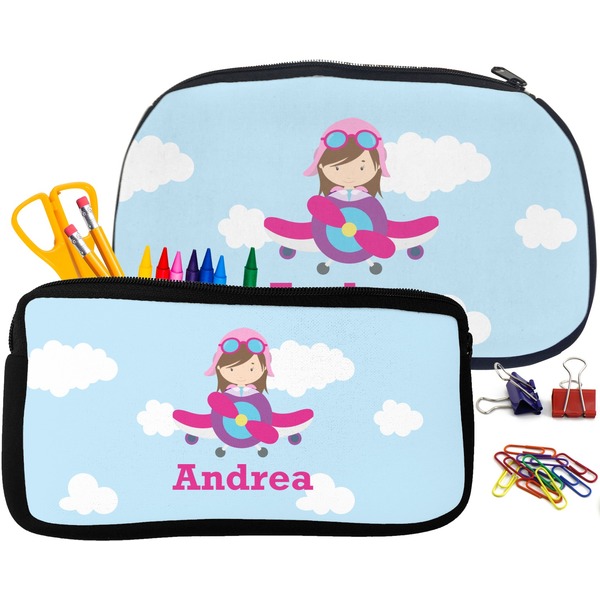 Airplane & Girl Pilot Pencil / School Supplies Bags Small and Medium