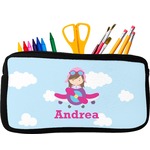 Airplane & Girl Pilot Neoprene Pencil Case - Small w/ Name or Text