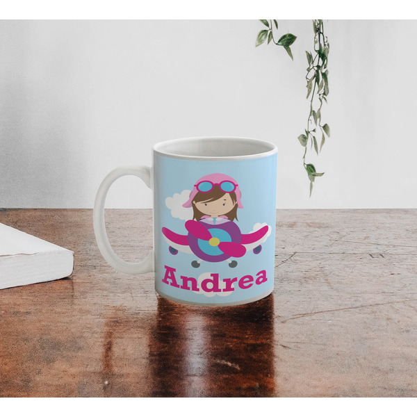 Airplane & Girl Pilot Personalized Coffee Mug - Lifestyle