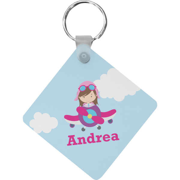 Custom Airplane & Girl Pilot Diamond Plastic Keychain w/ Name or Text