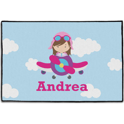 Airplane & Girl Pilot Door Mat - 36"x24" (Personalized)