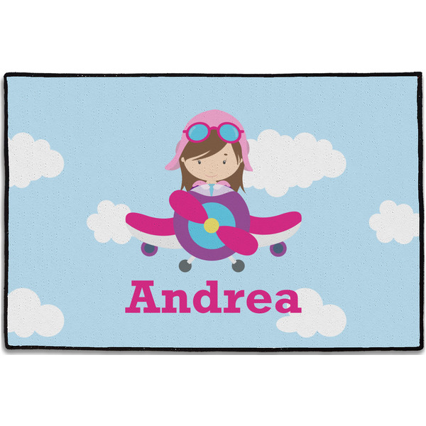 Custom Airplane & Girl Pilot Door Mat - 36"x24" (Personalized)