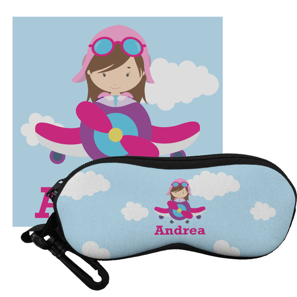 Custom Airplane & Girl Pilot Eyeglass Case & Cloth (Personalized)