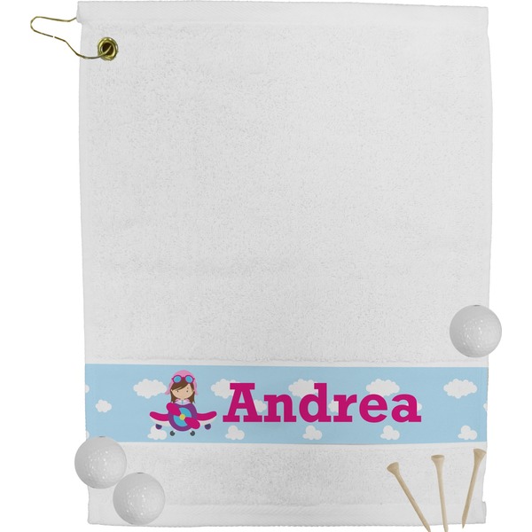 Custom Airplane & Girl Pilot Golf Bag Towel (Personalized)