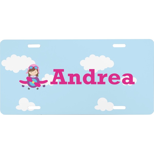 Custom Airplane & Girl Pilot Front License Plate (Personalized)