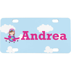 Airplane & Girl Pilot Mini / Bicycle License Plate (4 Holes) (Personalized)