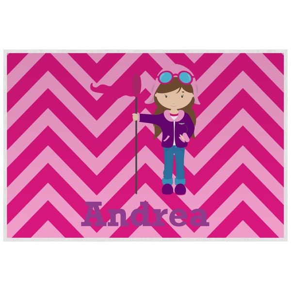 Airplane & Girl Pilot Personalized Placemat (Back)