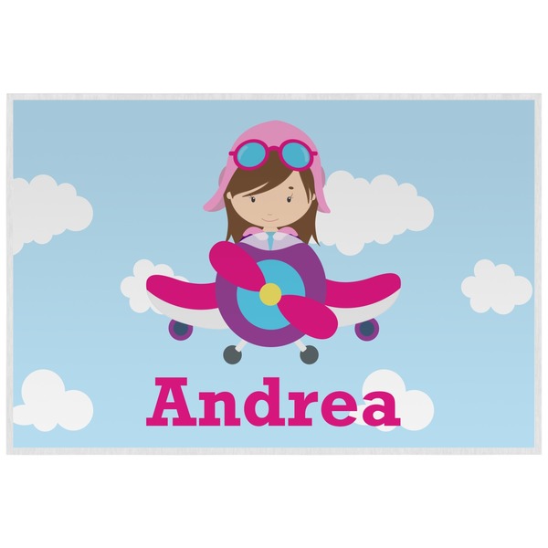 Custom Airplane & Girl Pilot Laminated Placemat w/ Name or Text