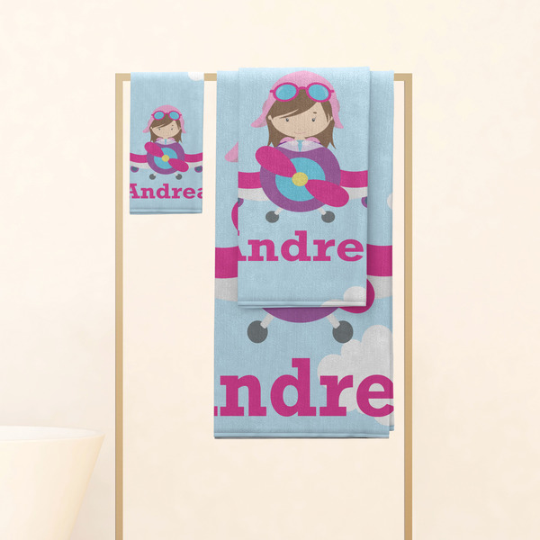 Airplane & Girl Pilot Personalized Towel Set