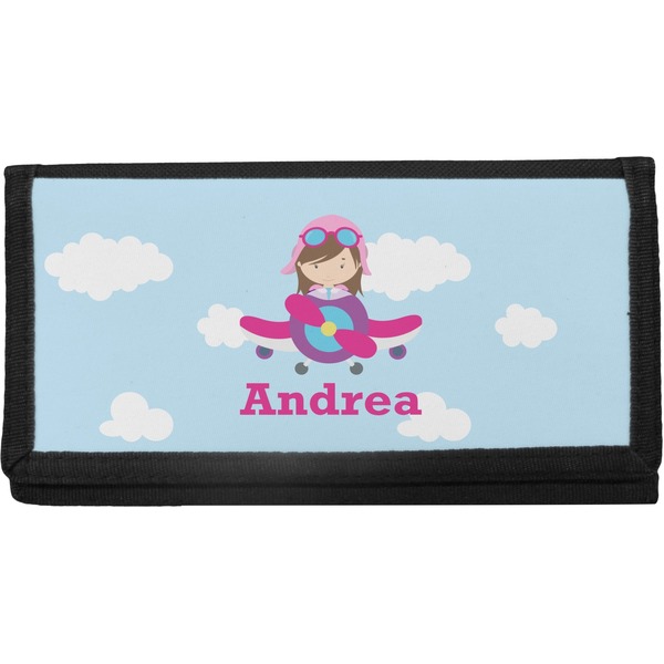 Custom Airplane & Girl Pilot Canvas Checkbook Cover (Personalized)
