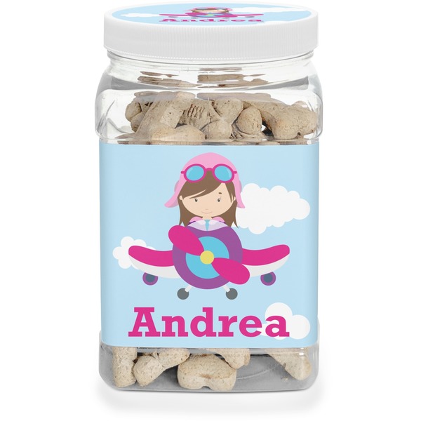Custom Airplane & Girl Pilot Dog Treat Jar (Personalized)