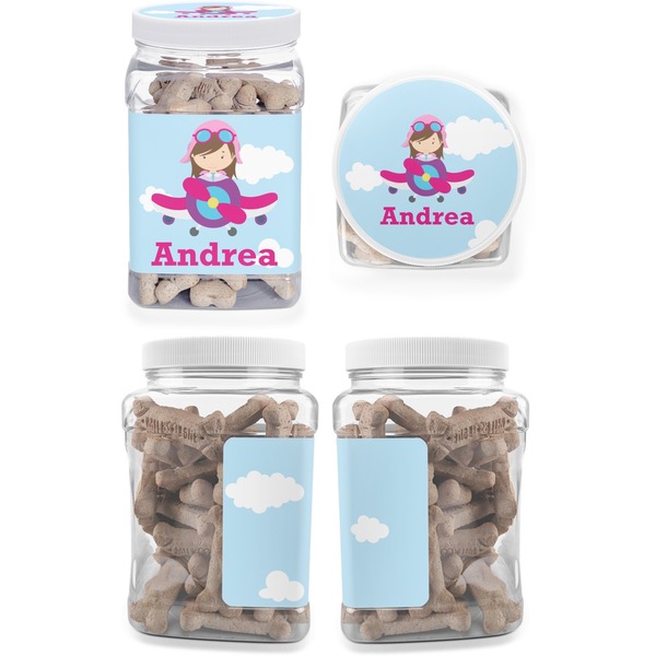 Airplane & Girl Pilot Pet Treat Jar - Multiple Angles