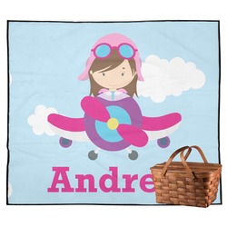 Airplane & Girl Pilot Outdoor Picnic Blanket (Personalized)
