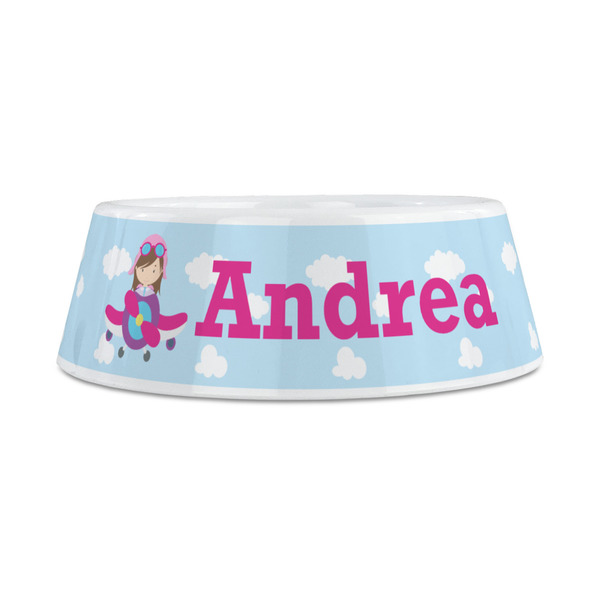 Airplane & Girl Pilot Plastic Dog Bowls - Medium - FRONT