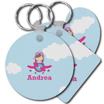 Airplane & Girl Pilot Plastic Keychain (Personalized)