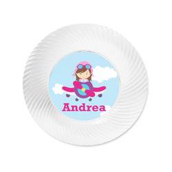 Airplane & Girl Pilot Plastic Party Appetizer & Dessert Plates - 6" (Personalized)