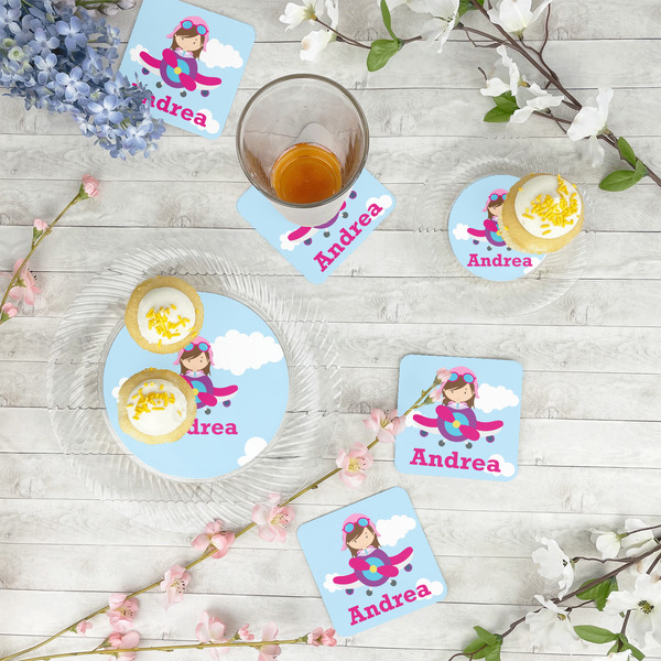 Airplane & Girl Pilot Plastic Party Appetizer & Dessert Plates - In Context