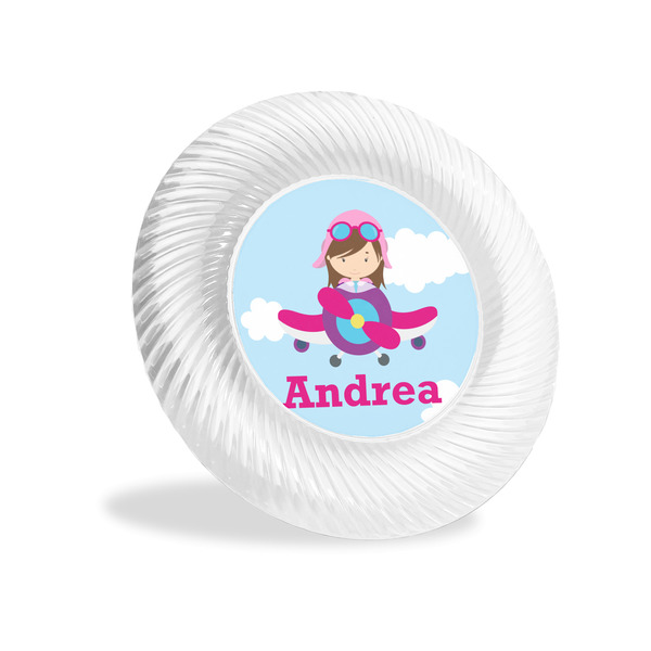 Custom Airplane & Girl Pilot Plastic Party Appetizer & Dessert Plates - 6" (Personalized)