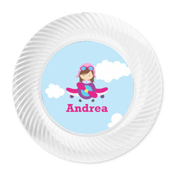 Airplane & Girl Pilot Plastic Party Dinner Plates - 10" (Personalized)