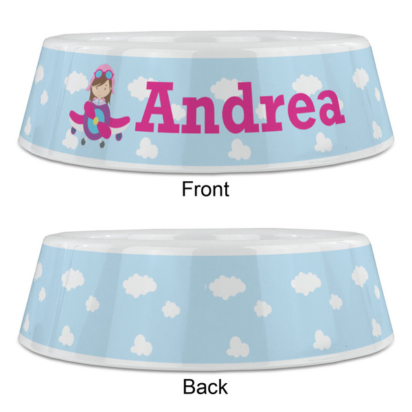 Airplane & Girl Pilot Plastic Pet Bowls - Large - APPROVAL